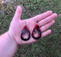 Image 2 of Red/Black/White Marijuana Resin Earrings