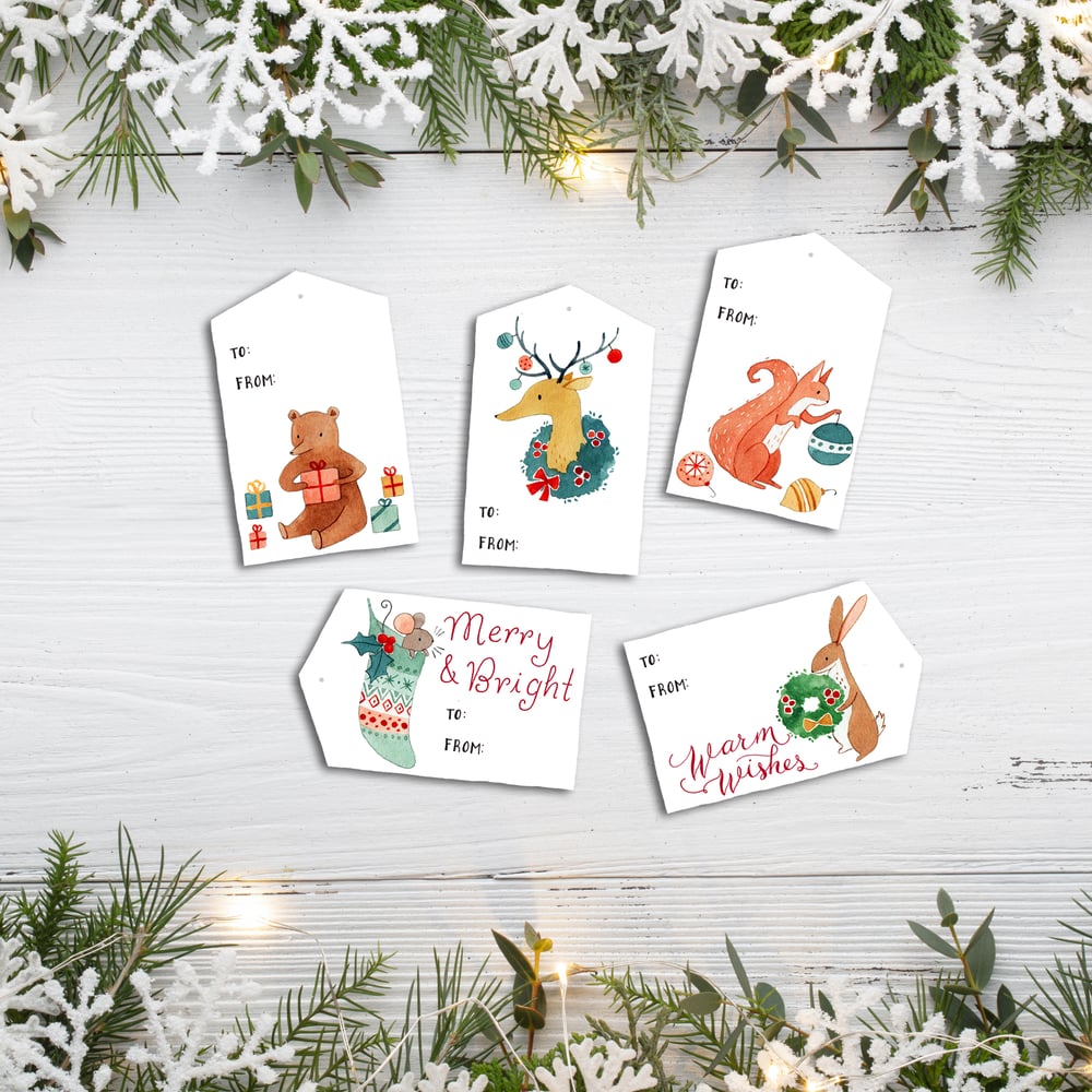 Image of Forest Animal Festive Gift Tags Instant Download PDF