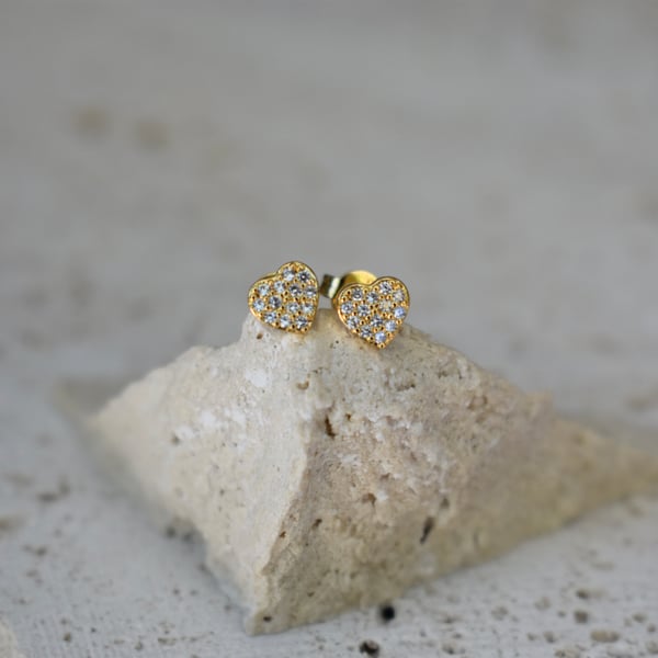 Image of CZ GOLD HEART STUDS