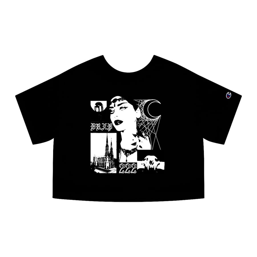 Image of BLOOD LUST CROP TOP BLACK AND WHITE