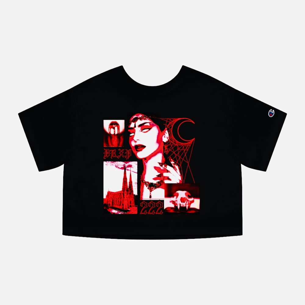 Image of BLOOD LUST CROP TOP BLACK AND RED