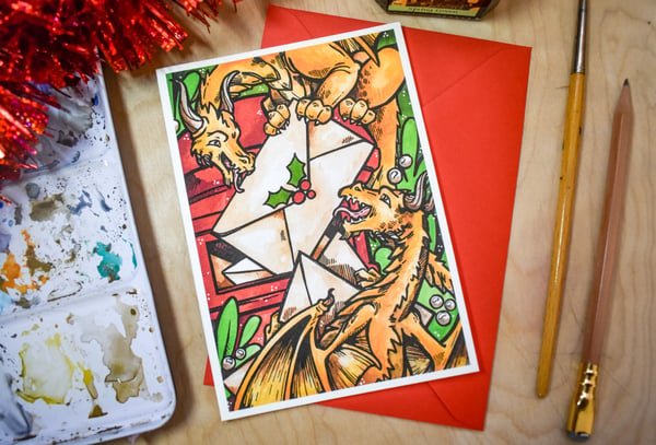 Image of Christmas Mail Dragons - Card