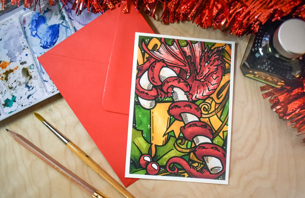 Image of Candy Cane Dragon - Card