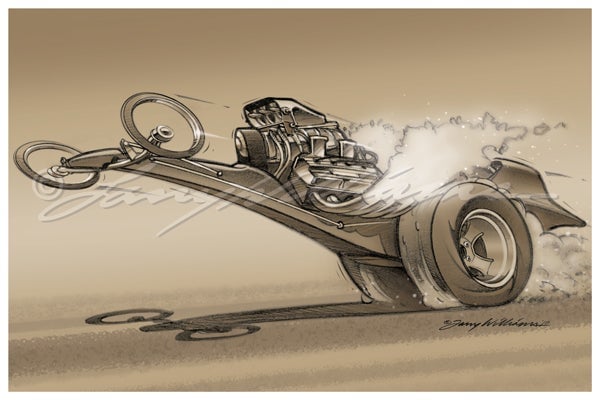 Image of "Dragster Pack" Print Set: Includes "Gold Digger", "Flame Thrower" and "Diggin' Deep".