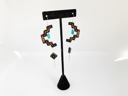 Image of Beaded mountain and metal fringe waterfall earring 