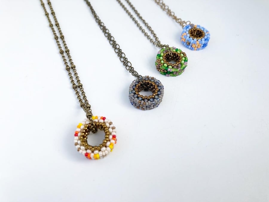 Image of Circular beaded charm necklace/choker 