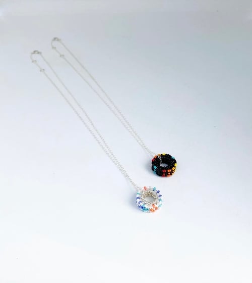 Image of Beaded circle charm necklace - Sterling silver 