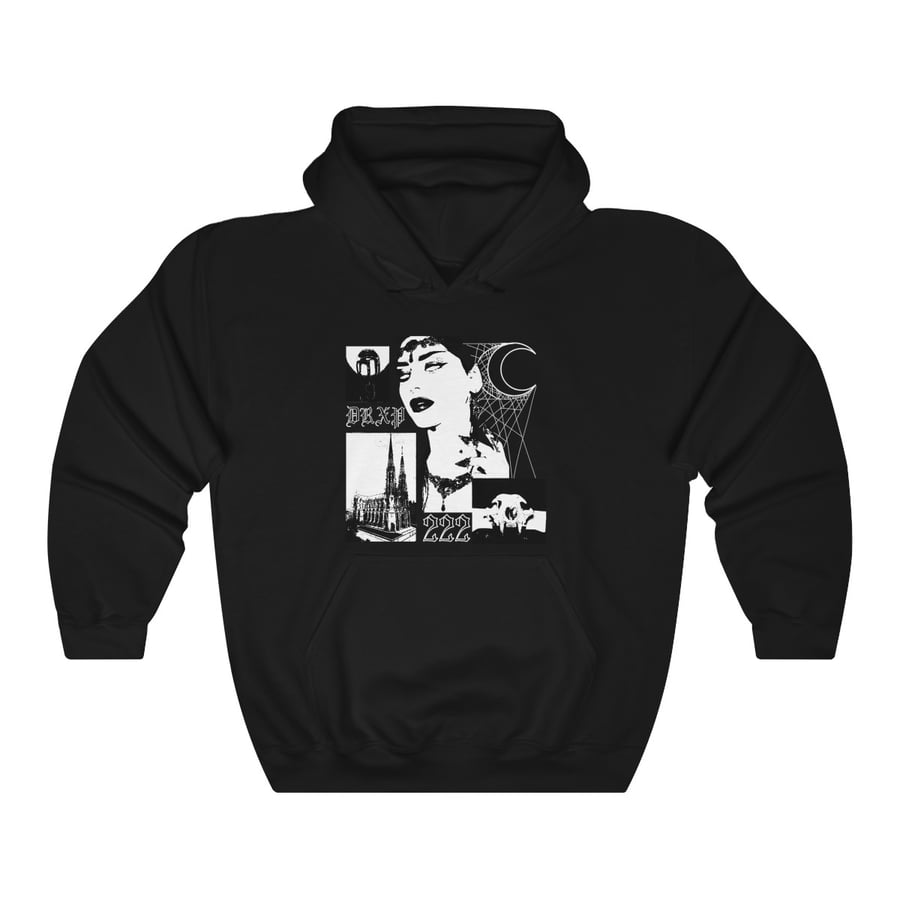 Image of BLOOD LUST HOODIE BLACK AND WHITE