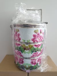 Image 1 of 3 tier tiffin carrier- Peonies design