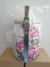 Image 2 of 3 tier tiffin carrier- Peonies design