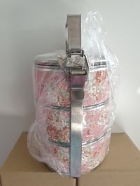 Image 2 of 3 tier tiffin carrier- Pink Batik design