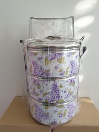 Image 1 of 3 tier tiffin carrier- Verbena flowers design