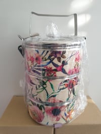 Image 1 of 3 tier tiffin carrier- Sparrow & flowers design