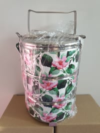 Image 1 of 3 tier tiffin carrier- Hibiscus design