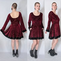 Image 1 of Burgundy Burnout Velvet Skater Dress 