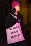 PROTECT TRANS YOUTH Tote Bag (Candy pink, black print)