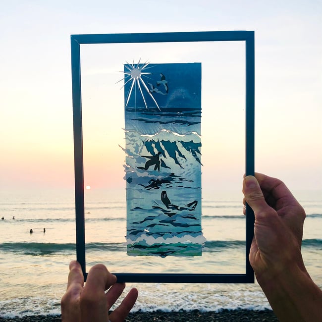 WAVE PROJECT TURQUOISE SEA - FRAMED, ONE OF A KIND, ACRYLIC GLASS SCREEN PRINT