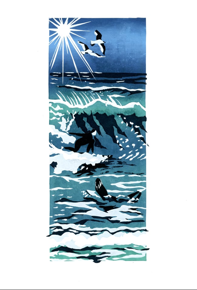 WAVE PROJECT TURQUOISE SEA - FRAMED, ONE OF A KIND, ACRYLIC GLASS SCREEN PRINT