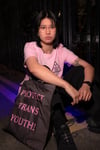 PROTECT TRANS YOUTH Tote Bag (Anthractite, pink print)