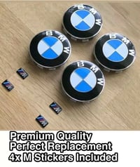 Image 1 of BMW 4x Alloy Wheel Centre Hub & 4x M stickers 10 Pin Blue Caps 68MM Fits E90 E46 E60 E82 1 3 5 7