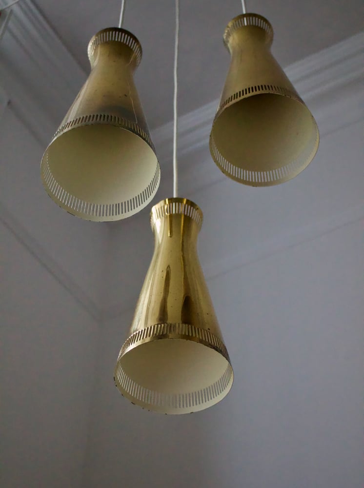 Image of Brass Triple-Light Chandelier for Itsu, Finland [I]