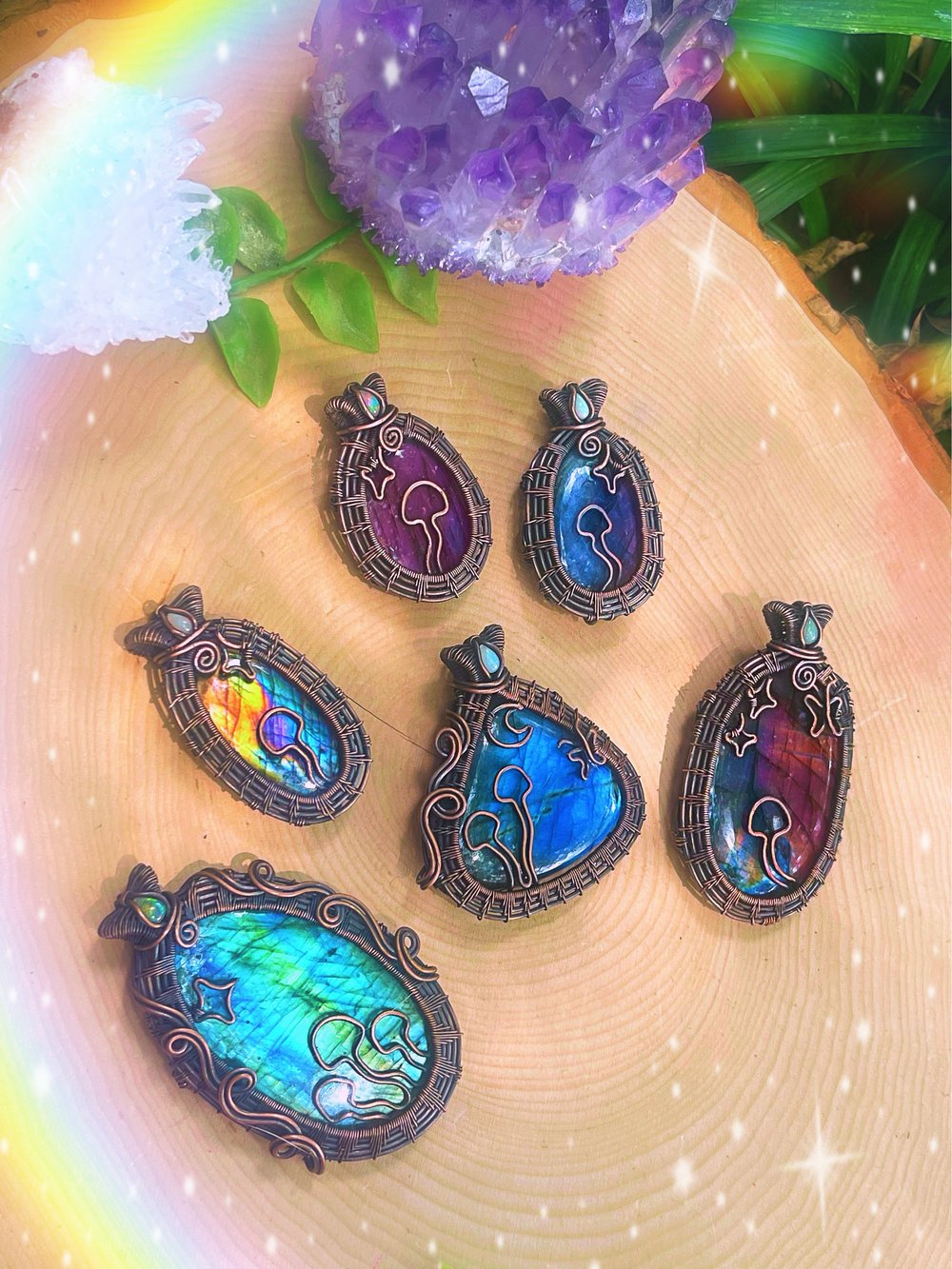 Labradorite Mushroom Pendant 🦋