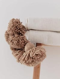 Image 3 of MOROCCAN POMPOM BLANKET - WHITE & BEIGE