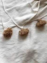 Image 2 of MOROCCAN POMPOM BLANKET - WHITE & BEIGE