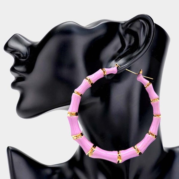 Image of LARGE PINK AND GOLD BAMBOO EARRINGS