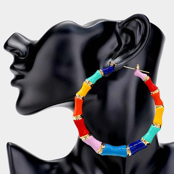Image of MULTICOLORED ROUND BAMBOO EARRINGS