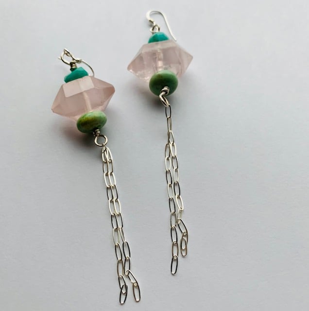 LOTUS Recycled sterling silver, rose quartz, aventurine, chrysoprase earrings