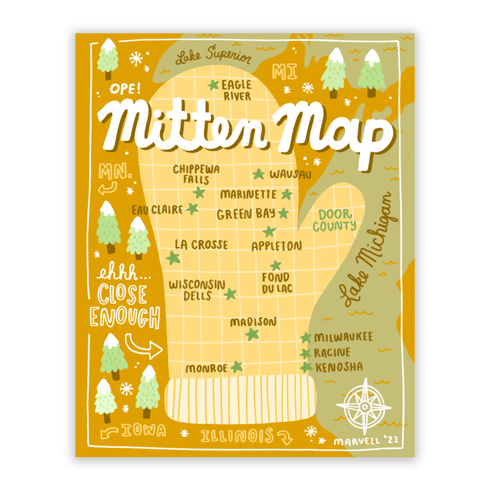 Image of WISCONSIN Mitten Map