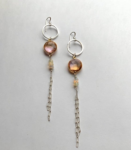 SWAY: morganite, citrine, Welo opal, gold and sterling statement earrings