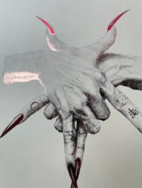 Image 2 of Only 5 available: Gold foil pentagram hands with red foil nails/tattoos