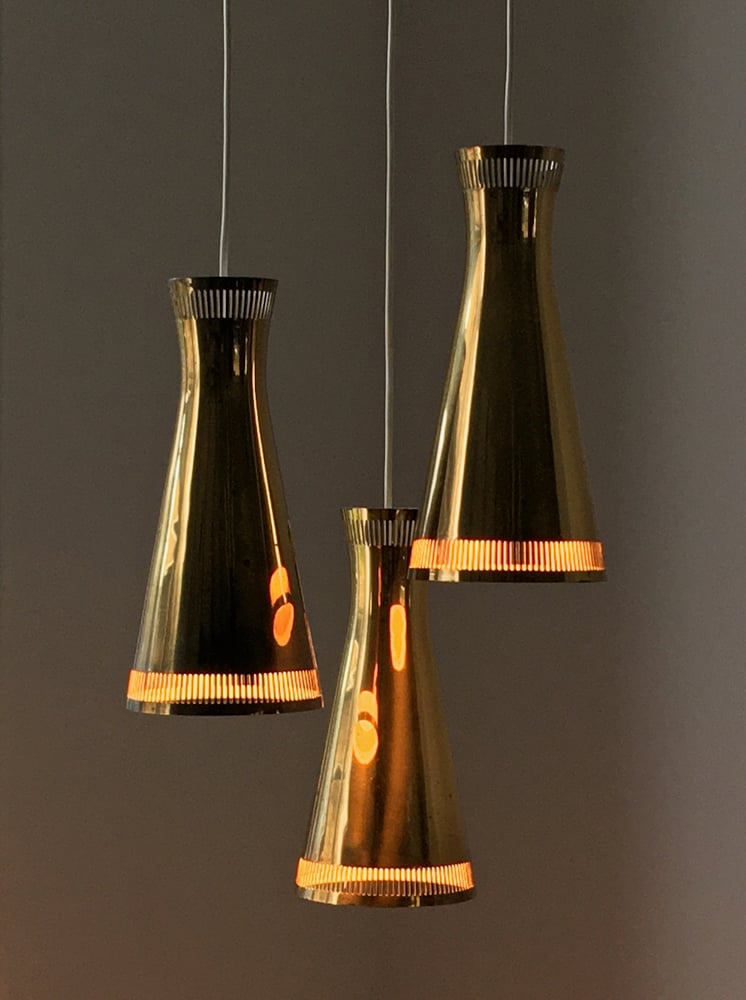 Image of Brass Triple-Light Chandelier for Itsu, Finland