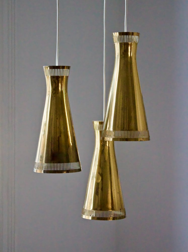 Image of Brass Triple-Light Chandelier for Itsu, Finland