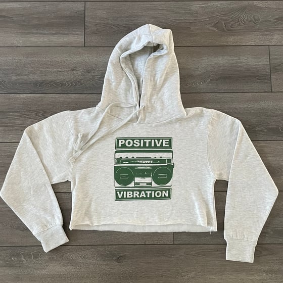 Image of Womens Positive Vibration Radio Crop Hoodie  Oat