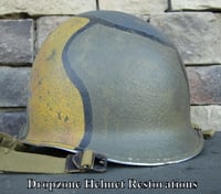 Image 2 of WWII M2 Dbale 82nd Airborne Helmet 504th PIR Paratrooper Front Seam Camo Pattern  