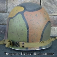 Image 4 of WWII M2 Dbale 82nd Airborne Helmet 504th PIR Paratrooper Front Seam Camo Pattern  