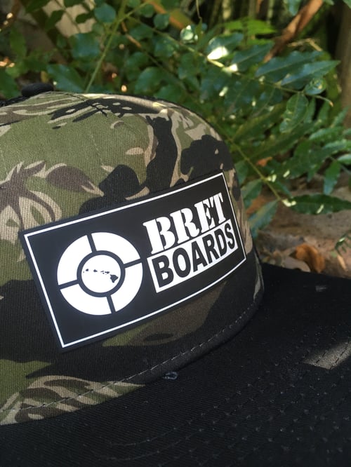 Image of Bret Boards Camo Box Logo Trucker