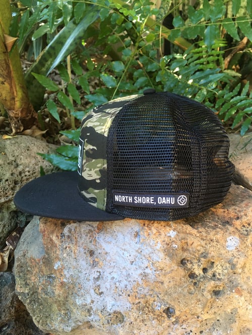 Image of Bret Boards Camo Box Logo Trucker