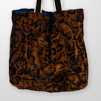 Image 1 of Leopard print fake fur tote bag with bright blue lining