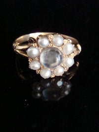 Image 2 of Victorian 18ct yellow gold moonstone and pearl cluster ring