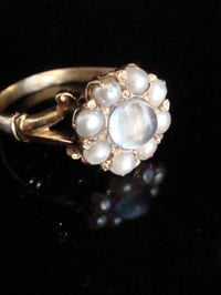 Image 3 of Victorian 18ct yellow gold moonstone and pearl cluster ring