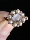 Victorian 18ct yellow gold moonstone and pearl cluster ring