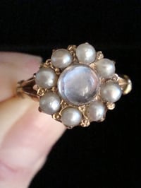 Image 1 of Victorian 18ct yellow gold moonstone and pearl cluster ring