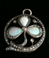 VICTORIAN ORIGINAL 18CT NATURAL SOLID OPAL DIAMOND LUCKY 3 LEAF CLOVER PENDANT 