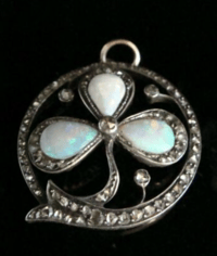 Image 1 of VICTORIAN ORIGINAL 18CT NATURAL SOLID OPAL DIAMOND LUCKY 3 LEAF CLOVER PENDANT 
