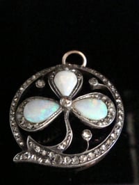 Image 2 of VICTORIAN ORIGINAL 18CT NATURAL SOLID OPAL DIAMOND LUCKY 3 LEAF CLOVER PENDANT 