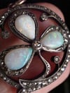 VICTORIAN ORIGINAL 18CT NATURAL SOLID OPAL DIAMOND LUCKY 3 LEAF CLOVER PENDANT 